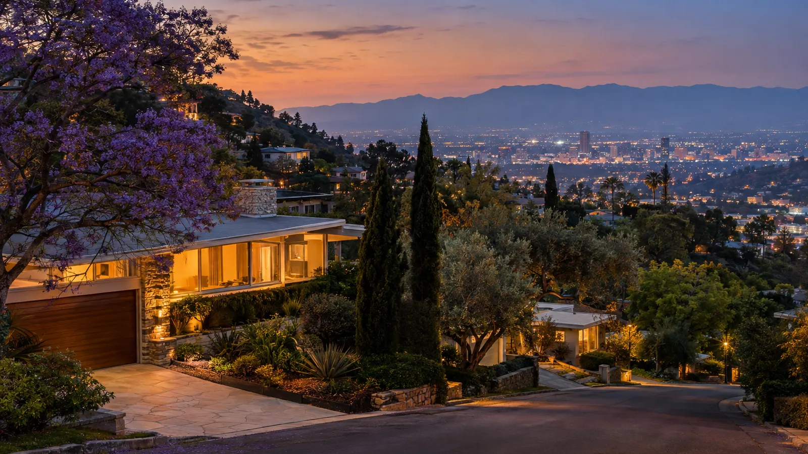 Studio City hillside mid-century home above the Valley lights